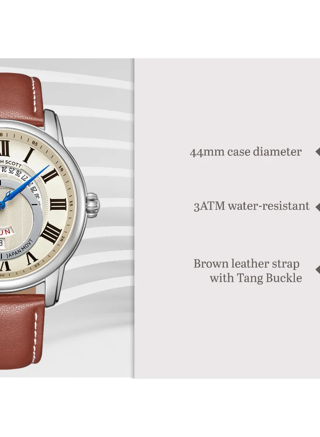 كينيث سكوت Men's Leather  Analog Watch K24020-SLDI - 44 mm