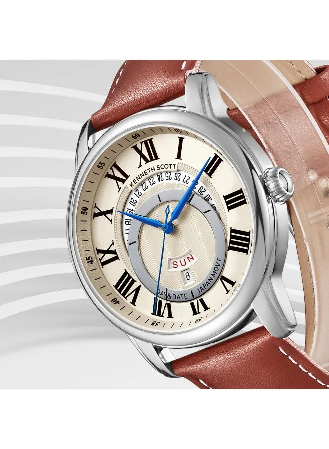 KENNETH SCOTT Men's Leather  Analog Watch K24020-SLDI - 44 mm