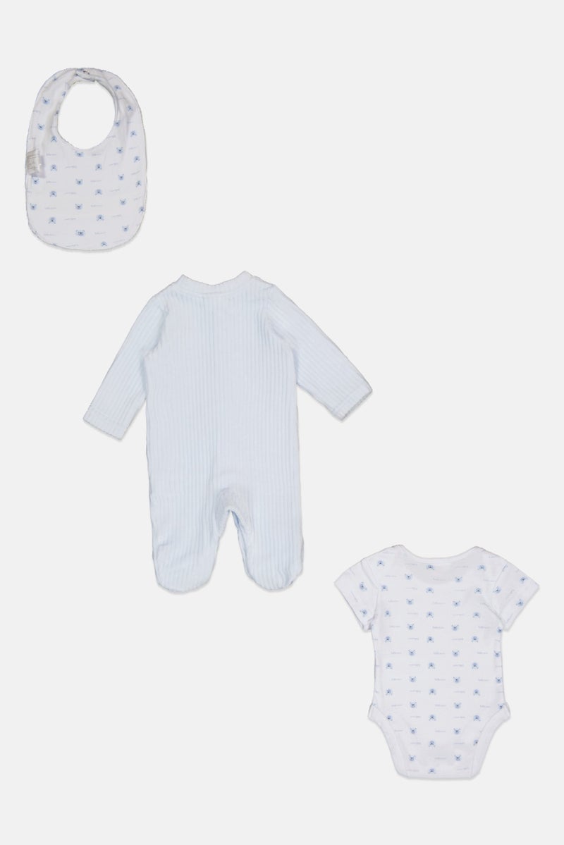 Rock-A-Bye Baby Boutique Toddlers Boy 3 Pcs Allover Print Bodysuit With Bib And Footed Rompers Set, Multicolor - Image 3