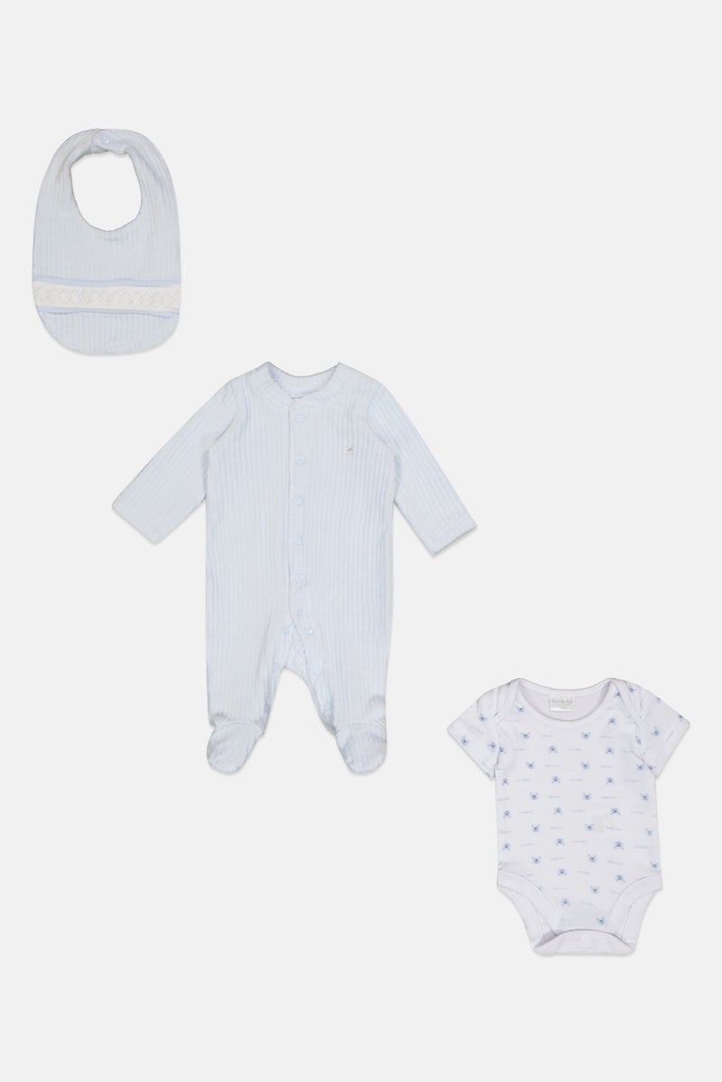 Rock-A-Bye Baby Boutique Toddlers Boy 3 Pcs Allover Print Bodysuit With Bib And Footed Rompers Set, Multicolor - Image 2