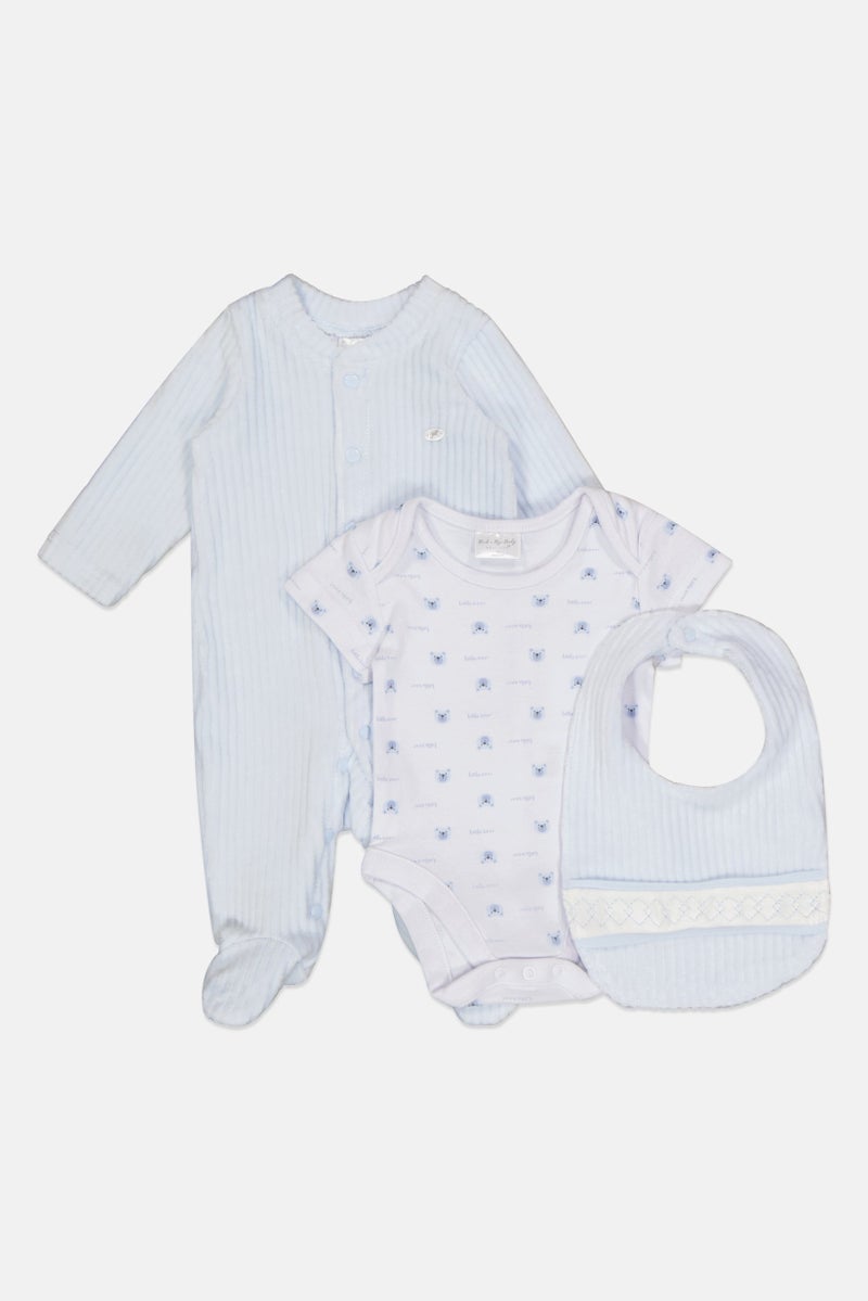 Rock-A-Bye Baby Boutique Toddlers Boy 3 Pcs Allover Print Bodysuit With Bib And Footed Rompers Set, Multicolor - Image 4