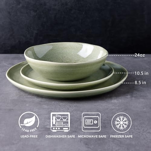 AmorArc Ceramic Dinnerware Sets,Handmade Reactive Glaze Stoneware Plates and Bowls Set,Highly Scratch Resistant | Dishwasher & Microwave Safe Dishes Set,Service for 4 (12pc) - Image 2