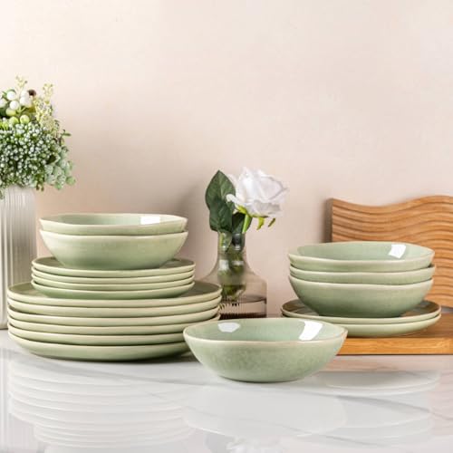 AmorArc Ceramic Dinnerware Sets,Handmade Reactive Glaze Stoneware Plates and Bowls Set,Highly Scratch Resistant | Dishwasher & Microwave Safe Dishes Set,Service for 4 (12pc) - Image 1