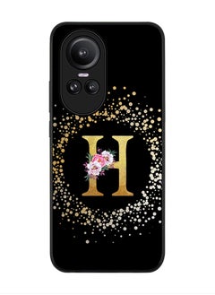 Rugged Black Edge case for Oppo Reno10 / Oppo Reno10 Pro, Slim fit Flexible   Custom Monogram Initial Letter Floral Pattern Alphabet - H (Black)