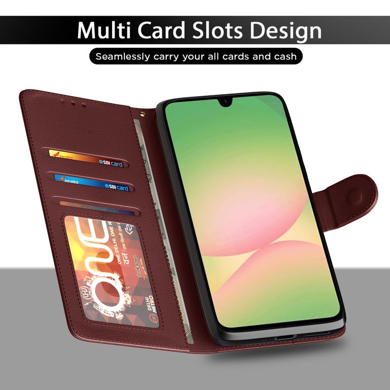 Pikkme Flip Cover for Samsung Galaxy M17 5G / A17 5G / F17 5G Leather Finish | Inside TPU with Card Pockets | Wallet Stand and Shock Proof | Complete Protection Flip Case(Brown) - Image 5