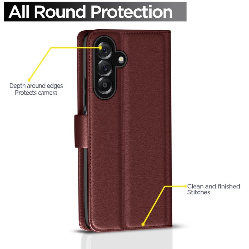 Pikkme Flip Cover for Samsung Galaxy M17 5G / A17 5G / F17 5G Leather Finish | Inside TPU with Card Pockets | Wallet Stand and Shock Proof | Complete Protection Flip Case(Brown) - Image 4