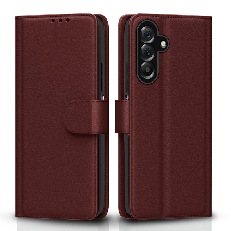 Pikkme Flip Cover for Samsung Galaxy M17 5G / A17 5G / F17 5G Leather Finish | Inside TPU with Card Pockets | Wallet Stand and Shock Proof | Complete Protection Flip Case(Brown) - Image 1