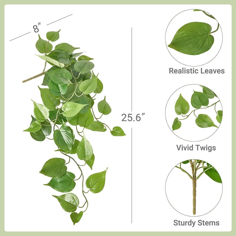 Mkono Fake Hanging Plants, 2pcs Artificial Plants for Home Decor Indoor Fake Vines Greenery for Bedroom Wall Living Room Bathroom Kitchen Office Decor, Pothos(No Flowerpot) - Image 4
