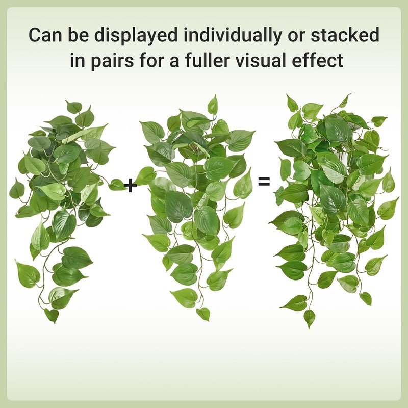 Mkono Fake Hanging Plants, 2pcs Artificial Plants for Home Decor Indoor Fake Vines Greenery for Bedroom Wall Living Room Bathroom Kitchen Office Decor, Pothos(No Flowerpot) - Image 3