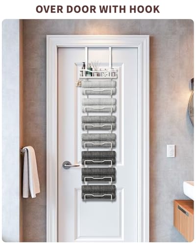 Aetyord Hanging Towel Racks for Bathroom No Drill Over The Door 8Tier Bath Towel Storage Organizer for Small Bathrooms Back Door Large Tiered Towel Holder Hanger for Rolled Towels RV Camper White - Image 3