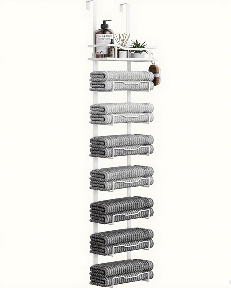 Aetyord Hanging Towel Racks for Bathroom No Drill Over The Door 8Tier Bath Towel Storage Organizer for Small Bathrooms Back Door Large Tiered Towel Holder Hanger for Rolled Towels RV Camper White - Image 2