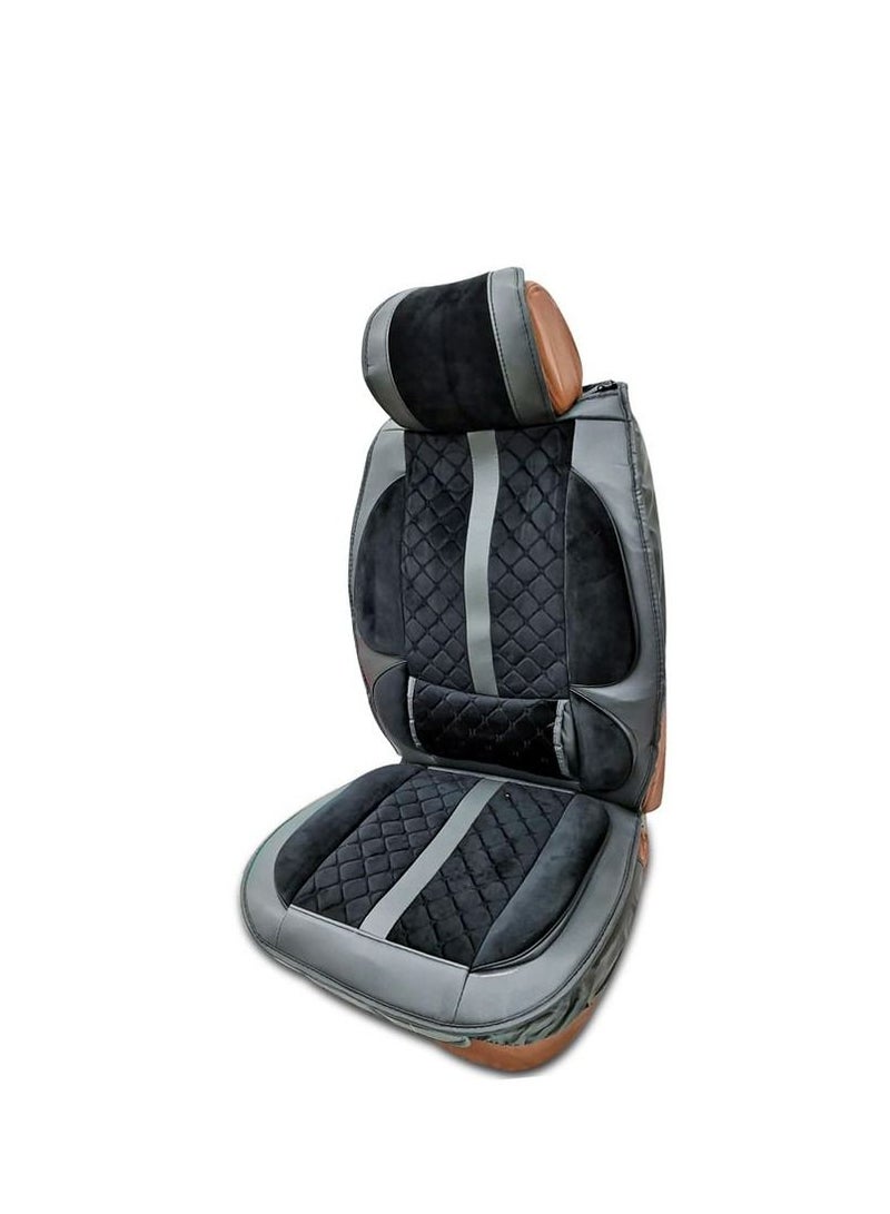 Generic Seat Cover Cushion For Front Seat High Quality Rexine Premium Version Universal 2 Pcs Set (Black / Grey Mixed) - Image 4