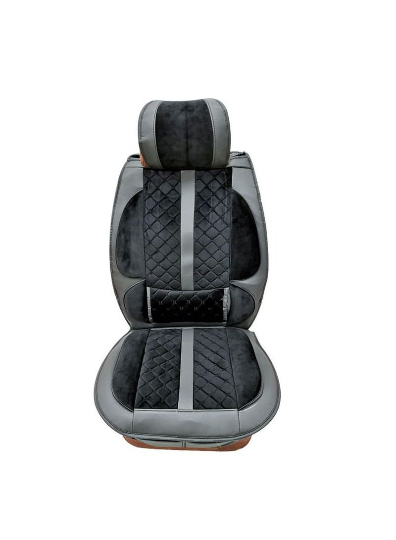 Generic Seat Cover Cushion For Front Seat High Quality Rexine Premium Version Universal 2 Pcs Set (Black / Grey Mixed) - Image 2