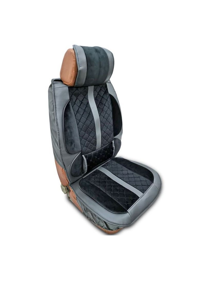 Generic Seat Cover Cushion For Front Seat High Quality Rexine Premium Version Universal 2 Pcs Set (Black / Grey Mixed) - Image 3