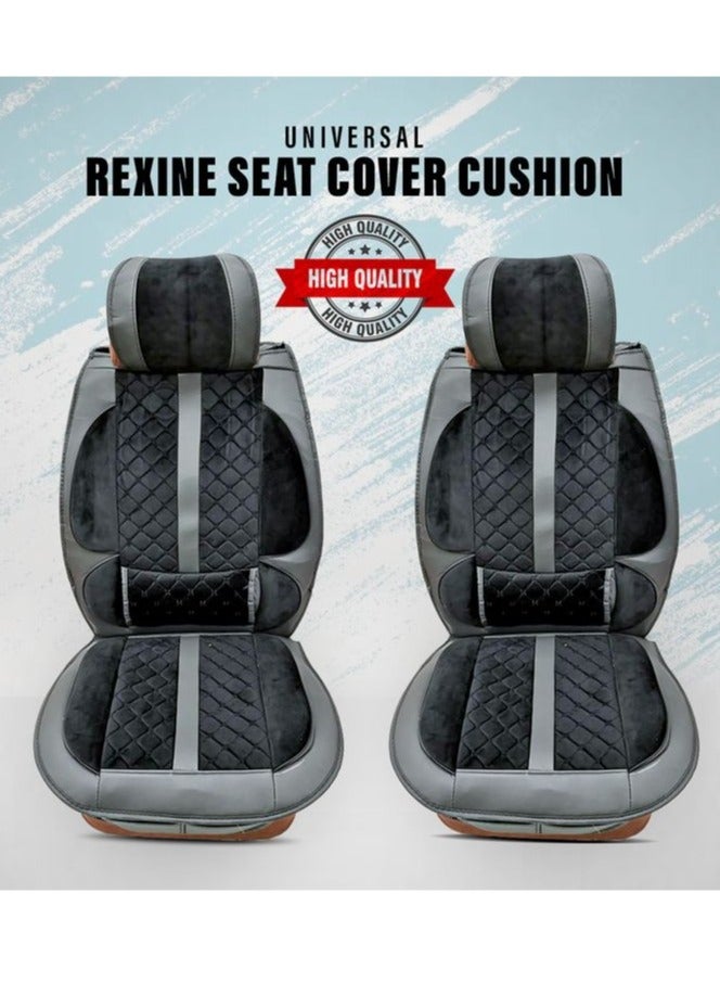 Generic Seat Cover Cushion For Front Seat High Quality Rexine Premium Version Universal 2 Pcs Set (Black / Grey Mixed) - Image 1