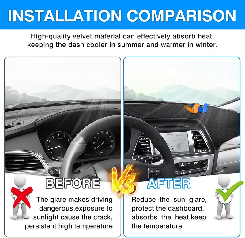 Autorder Hardened processed substance Dashboard Cover Mat for Hyundai Sonata 2015-2019 Accessories Dash Cover Upgrade Velvet Dash Mat Sunshade Glare UV Rays Protector Upgraded simple practical design - Image 3