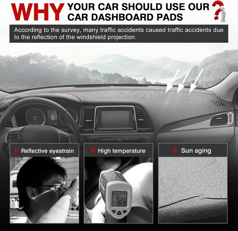 Autorder Hardened processed substance Dashboard Cover Mat for Hyundai Sonata 2015-2019 Accessories Dash Cover Upgrade Velvet Dash Mat Sunshade Glare UV Rays Protector Upgraded simple practical design - Image 2