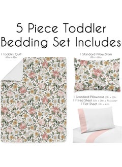 Sweet Jojo Designs Sweet Jojo Designs Vintage Floral Boho Girl Toddler Kid Childrens Comforter Bedding Set - 5 Pieces  - Image 3