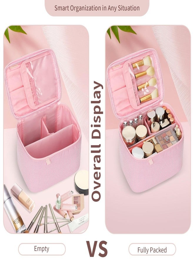 OCHEAL Makeup Bag Large Capacity Travel Make up Pouch for Cosmetics, Vertical Storage with Divider Toiletry Bag for Skincare Organization-Pink - Image 5