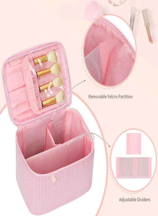 OCHEAL Makeup Bag Large Capacity Travel Make up Pouch for Cosmetics, Vertical Storage with Divider Toiletry Bag for Skincare Organization-Pink - Image 2