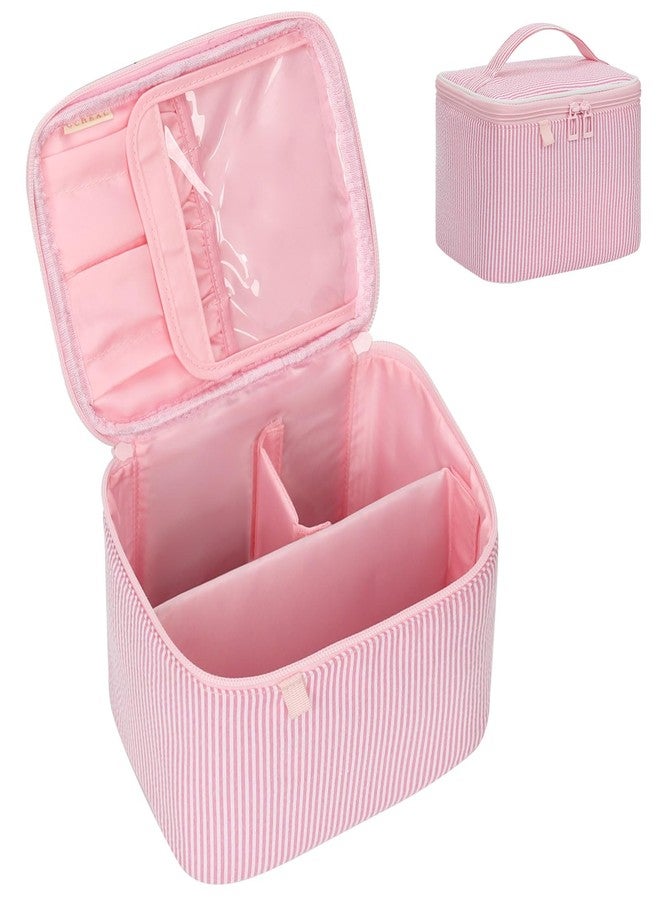 OCHEAL Makeup Bag Large Capacity Travel Make up Pouch for Cosmetics, Vertical Storage with Divider Toiletry Bag for Skincare Organization-Pink - Image 1