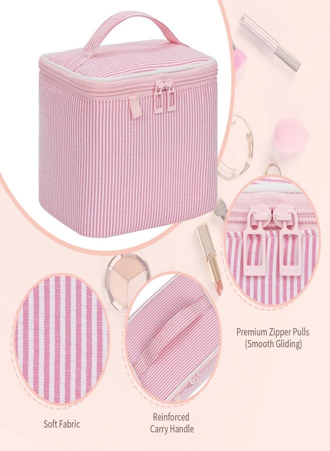 OCHEAL Makeup Bag Large Capacity Travel Make up Pouch for Cosmetics, Vertical Storage with Divider Toiletry Bag for Skincare Organization-Pink - Image 3