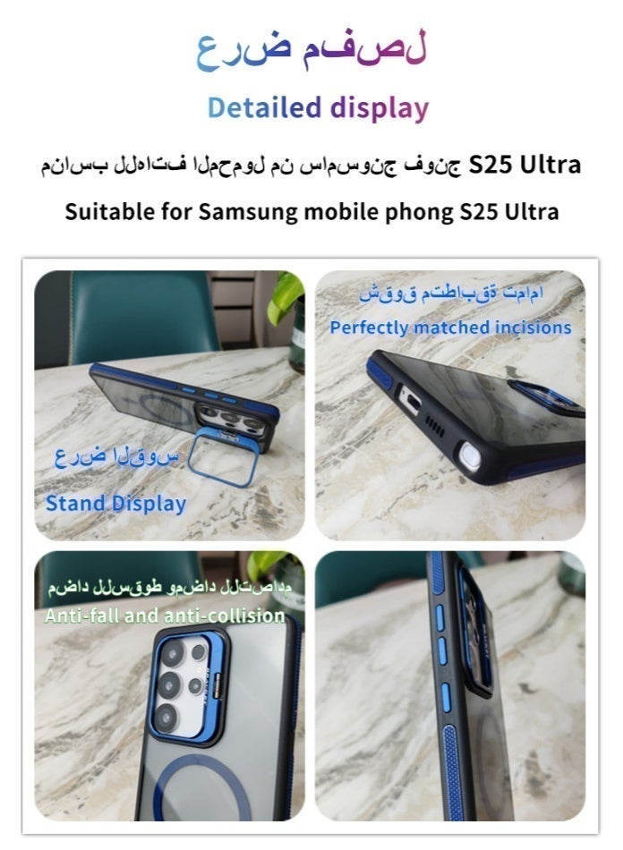 Compatible for Samsung S25 Ultra Case with Lens Stand | Magnetic Wireless Charging | Flexible Silicone Frame - Anti-Slip & Shockproof | Amber Translucent Back Panel - Resists Yellowing - Image 3