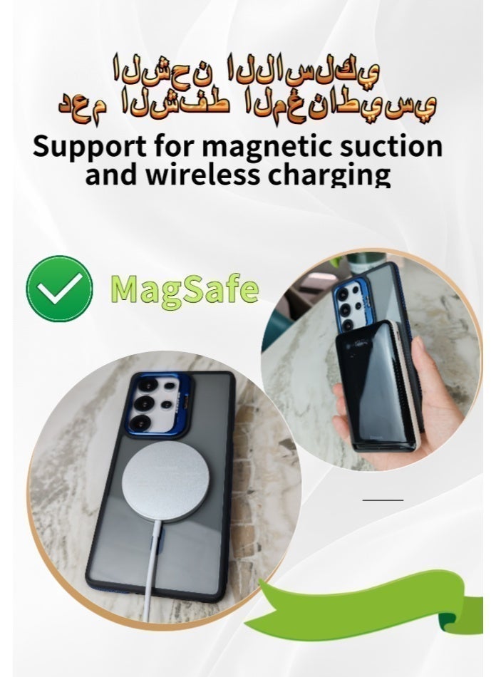Compatible for Samsung S25 Ultra Case with Lens Stand | Magnetic Wireless Charging | Flexible Silicone Frame - Anti-Slip & Shockproof | Amber Translucent Back Panel - Resists Yellowing - Image 2