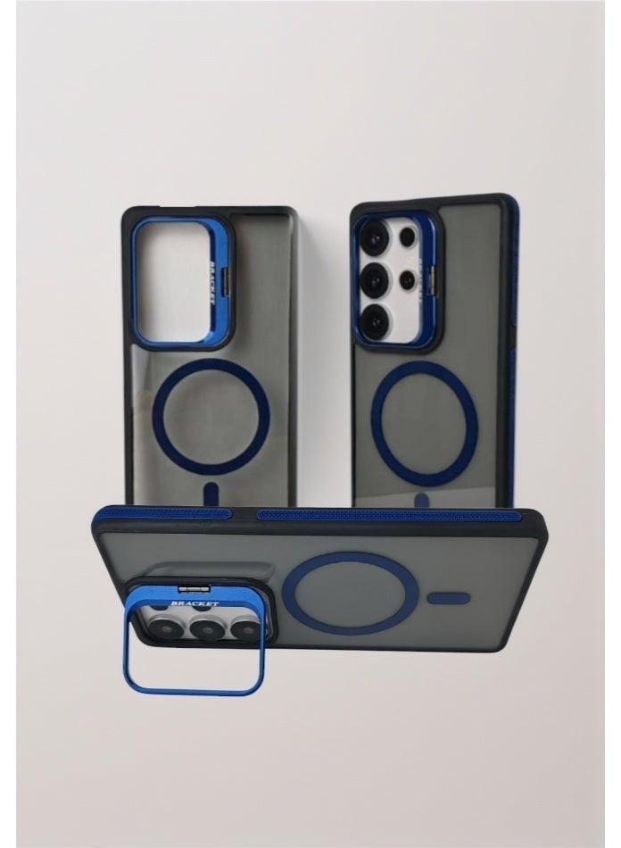 Compatible for Samsung S25 Ultra Case with Lens Stand | Magnetic Wireless Charging | Flexible Silicone Frame - Anti-Slip & Shockproof | Amber Translucent Back Panel - Resists Yellowing - Image 1