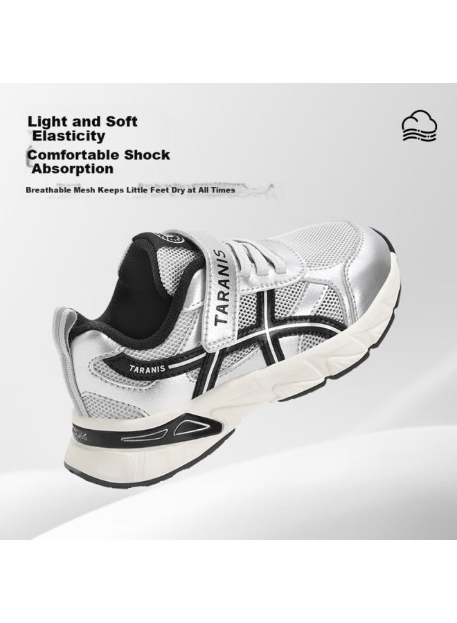 Taranis 26 Spring New Kids Breathable Sports Running Shoes Soft Sole Boys Girls Dad Sneakers Gray/silver Size 24 - Image 1