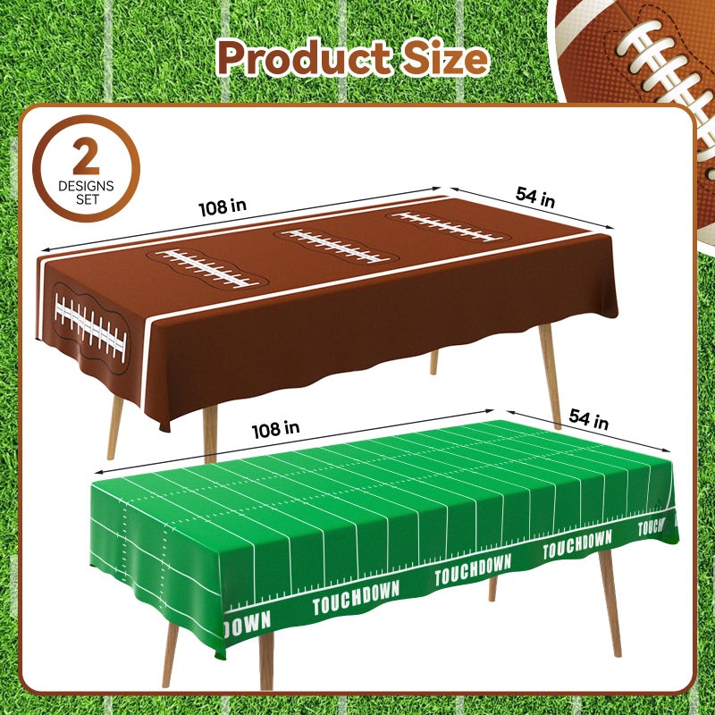 BAIVV Football Party Decorations Disposable Tablecloth - 2 Pack Plastic Table Covers with Touchdown Field and Football Design, for Birthday, Game Day, Tailgate and Big Game, 54 x 108 Inch - Image 2