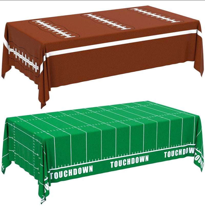 BAIVV Football Party Decorations Disposable Tablecloth - 2 Pack Plastic Table Covers with Touchdown Field and Football Design, for Birthday, Game Day, Tailgate and Big Game, 54 x 108 Inch - Image 1