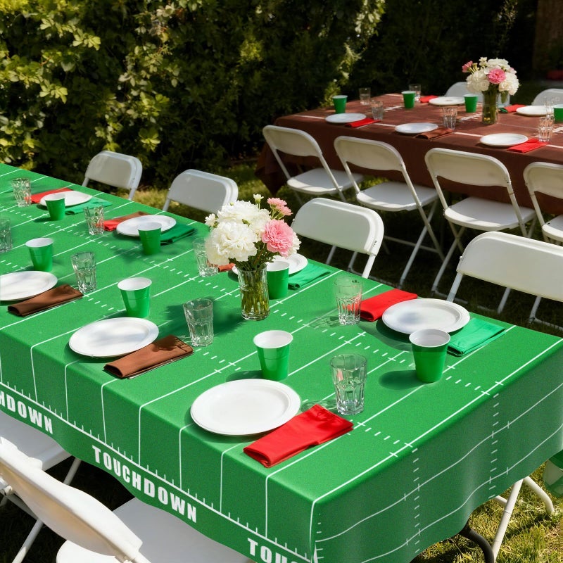 BAIVV Football Party Decorations Disposable Tablecloth - 2 Pack Plastic Table Covers with Touchdown Field and Football Design, for Birthday, Game Day, Tailgate and Big Game, 54 x 108 Inch - Image 4