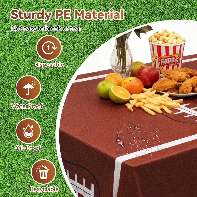 BAIVV Football Party Decorations Disposable Tablecloth - 2 Pack Plastic Table Covers with Touchdown Field and Football Design, for Birthday, Game Day, Tailgate and Big Game, 54 x 108 Inch - Image 3
