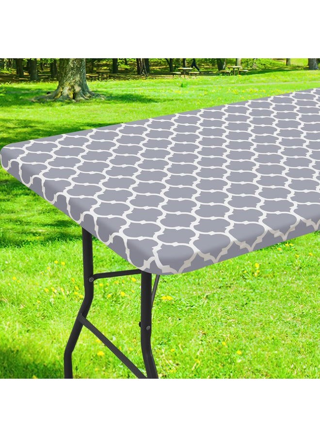 Smiry Rectangle Picnic Table Cover, Waterproof Elastic Fitted Camping Tablecloths for 6 Foot Tables, Wipeable Flannel Backed Vinyl Tablecloth Protector for Indoor, Outdoor (Grey, 36x72 Inches) - Image 1