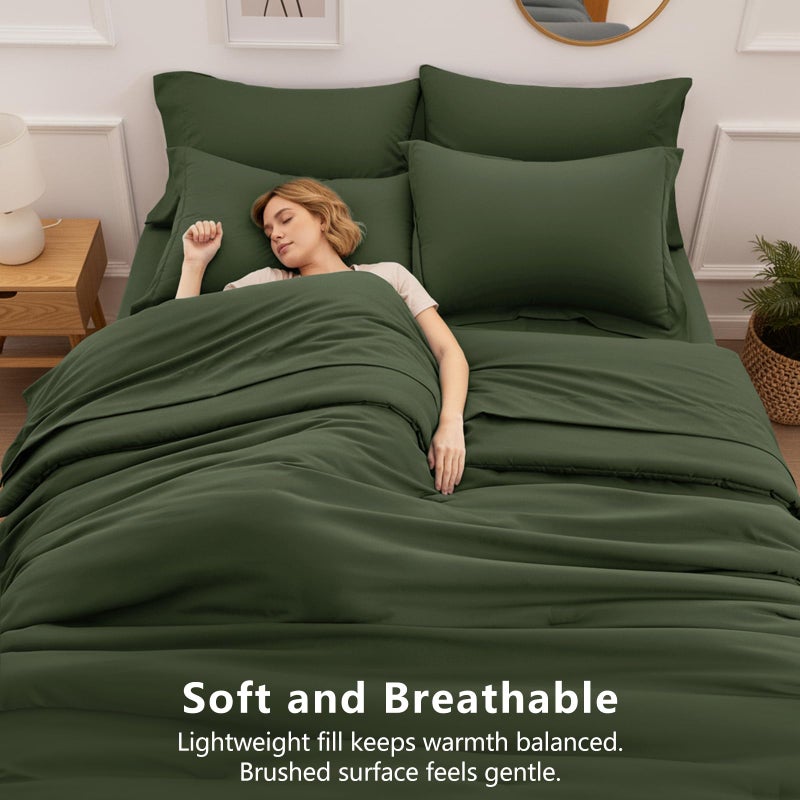 HIMEET Queen Comforter Set - 7 Pieces Bed in a Bag Queen Size, Luxury Comforter Set with Sheets for All Season, Bed Set with Comforter, Flat Sheet, Fitted Sheet, Pillowcases & Shams, Olive Green - Image 4