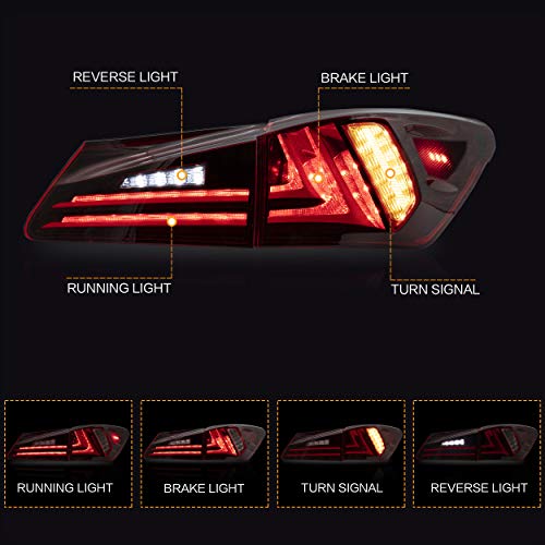 VLAND Tail lights Assembly Fit for Lexus IS250 IS350 2006-2012 IS 220d & ISF Model 08-15(NOT for IS250C/IS350C), Rear Lamps W/DRL, Back light w/Fog Lights & Sequential Turn Signal, Red - Image 2