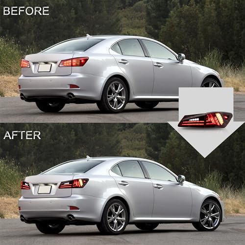 VLAND Tail lights Assembly Fit for Lexus IS250 IS350 2006-2012 IS 220d & ISF Model 08-15(NOT for IS250C/IS350C), Rear Lamps W/DRL, Back light w/Fog Lights & Sequential Turn Signal, Red - Image 5