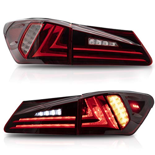 VLAND Tail lights Assembly Fit for Lexus IS250 IS350 2006-2012 IS 220d & ISF Model 08-15(NOT for IS250C/IS350C), Rear Lamps W/DRL, Back light w/Fog Lights & Sequential Turn Signal, Red - Image 1