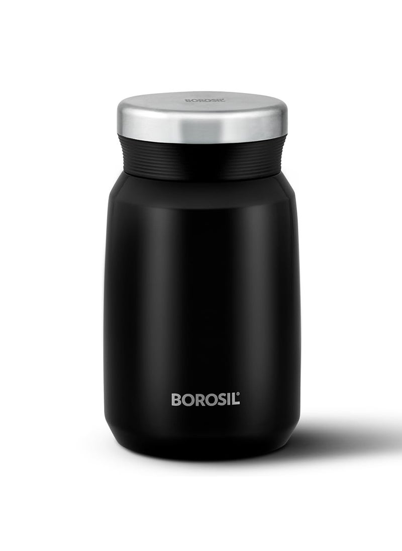 BOROSIL Borosil Hydra Carry Mate 500 ml Stainless Steel Vacuum Insulated Soup Flask & Food Jar with Screw Lid, 12 Hrs Hot & Cold, Spill & Leak Proof Thermos Tiffin for Meals, Soups, Dal, Sambhar | Black  - Image 1