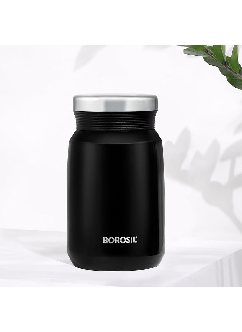 BOROSIL Borosil Hydra Carry Mate 500 ml Stainless Steel Vacuum Insulated Soup Flask & Food Jar with Screw Lid, 12 Hrs Hot & Cold, Spill & Leak Proof Thermos Tiffin for Meals, Soups, Dal, Sambhar | Black  - Image 2