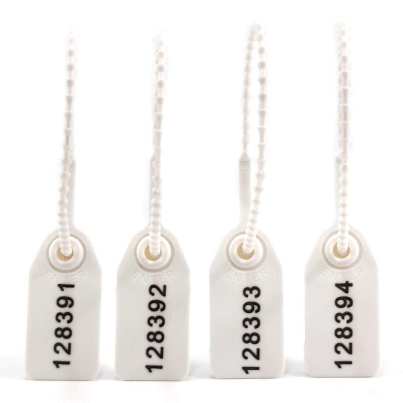 Tamper Proof Zip Ties Plastic Security Seal Disposable Self Locking Security Tags Numbered Pull Tite Label Signage for Fire Extinguisher Truck 250mm Pack of 100 (White)