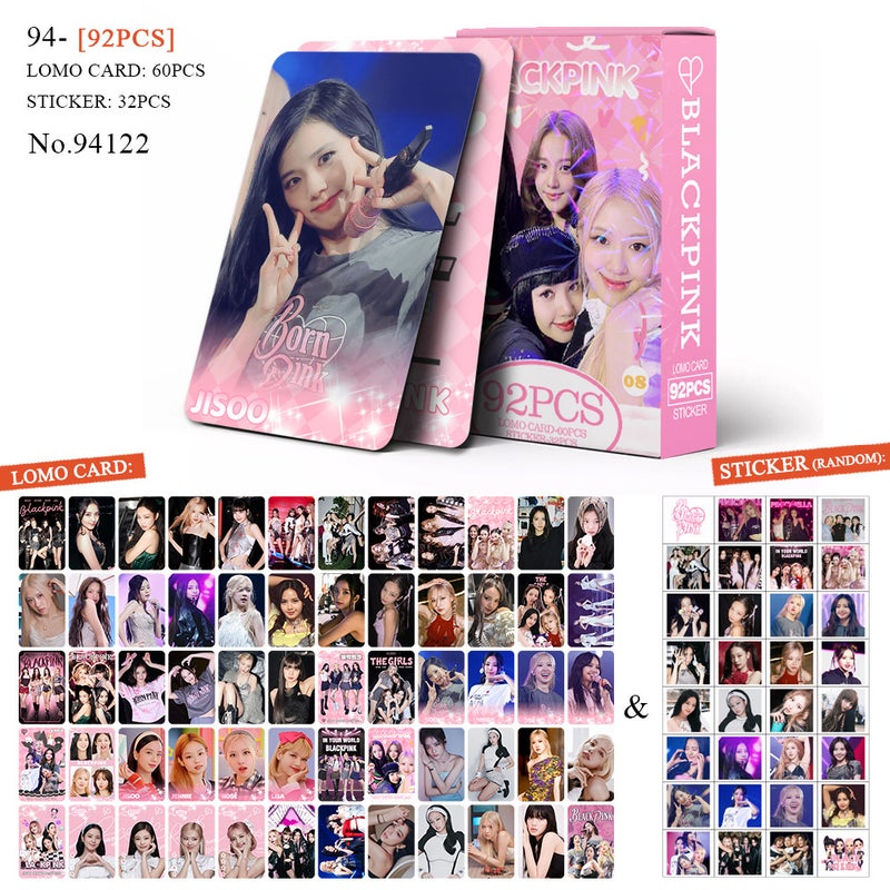 BLACKPINK Lomocard & Sticker Set – 92PCS (60 Lomocards + 32 Random Stickers) | Aesthetic Photo Card Collection for Fans
