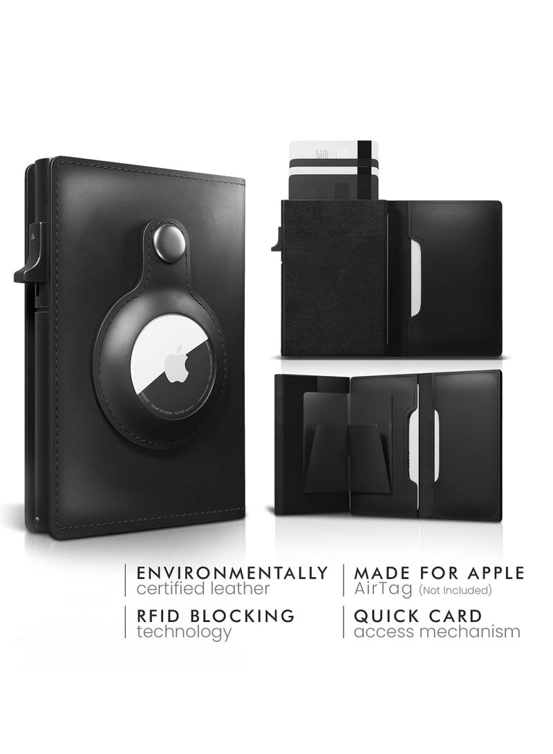 SYOSI AirTag Wallet, Minimalist Pocket-Sized Genuine Leather Credit Card Holder with RFID Technology, Slim Money Clip and Smart Wallet for Men, Accessory & Case for Apple Air Tag (Black) - Image 5