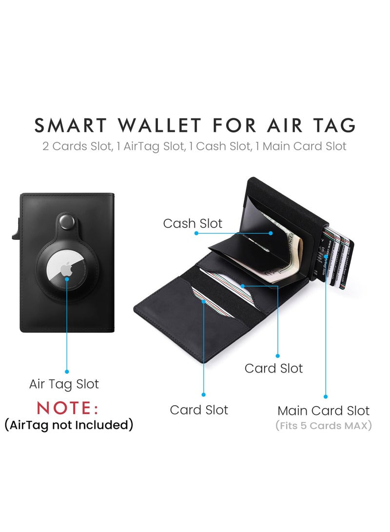 SYOSI AirTag Wallet, Minimalist Pocket-Sized Genuine Leather Credit Card Holder with RFID Technology, Slim Money Clip and Smart Wallet for Men, Accessory & Case for Apple Air Tag (Black) - Image 4
