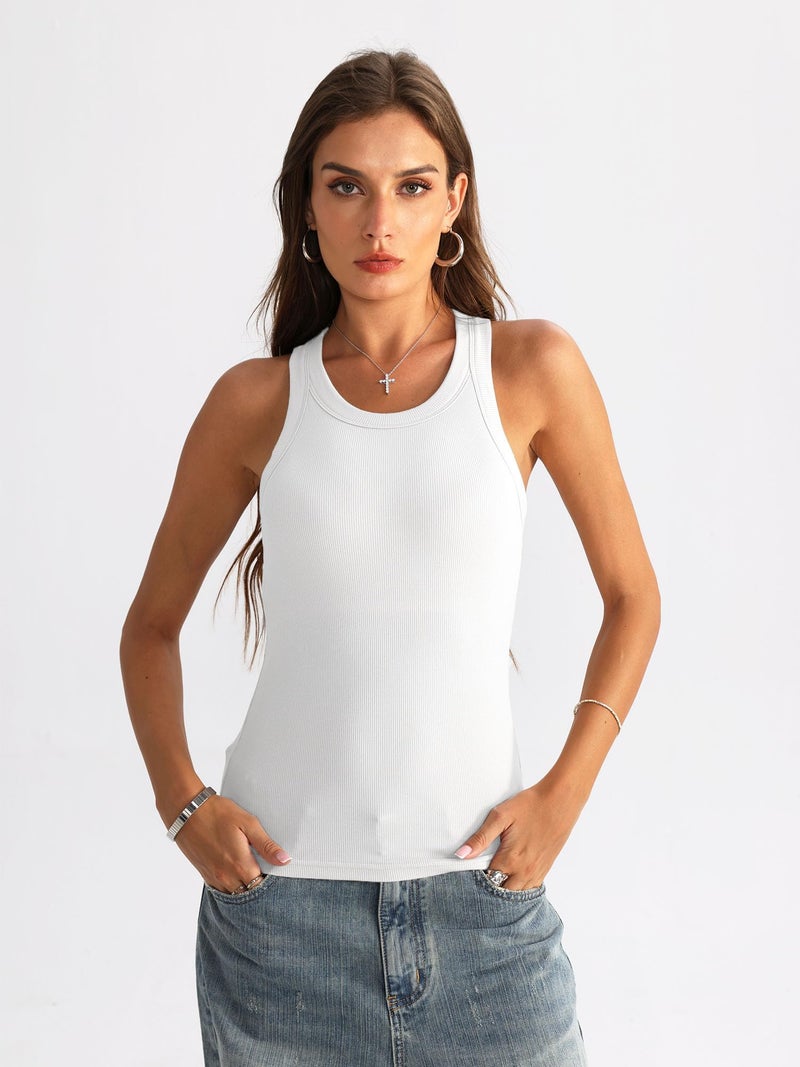 Danysu High Neck Ribbed Cotton Tank Tops for Women with Built in Bra Non See Through Thick Strap Cami Tops Angel White Medium - Image 2