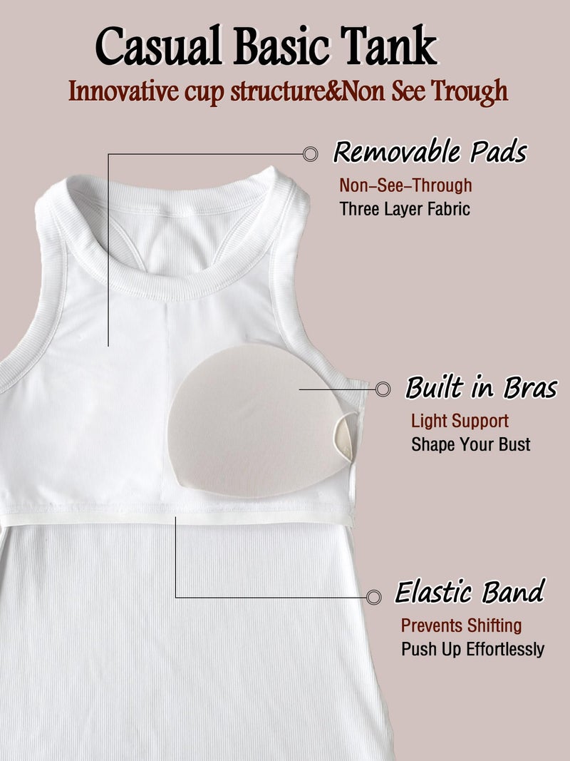 Danysu High Neck Ribbed Cotton Tank Tops for Women with Built in Bra Non See Through Thick Strap Cami Tops Angel White Medium - Image 5