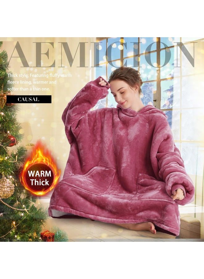 Aemicion Thick Double-Layered Warm Oversized Sherpa Blanket Hoodie with Large Front Pocket, Giant Blanket Sweatshirt, Wearable Snuggle Blanket with for Adults, Teens, Children - Pink 35" A - Image 5