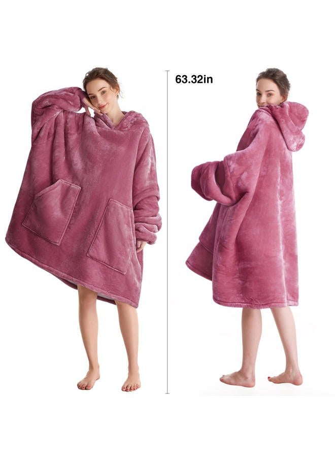 Aemicion Thick Double-Layered Warm Oversized Sherpa Blanket Hoodie with Large Front Pocket, Giant Blanket Sweatshirt, Wearable Snuggle Blanket with for Adults, Teens, Children - Pink 35" A - Image 3