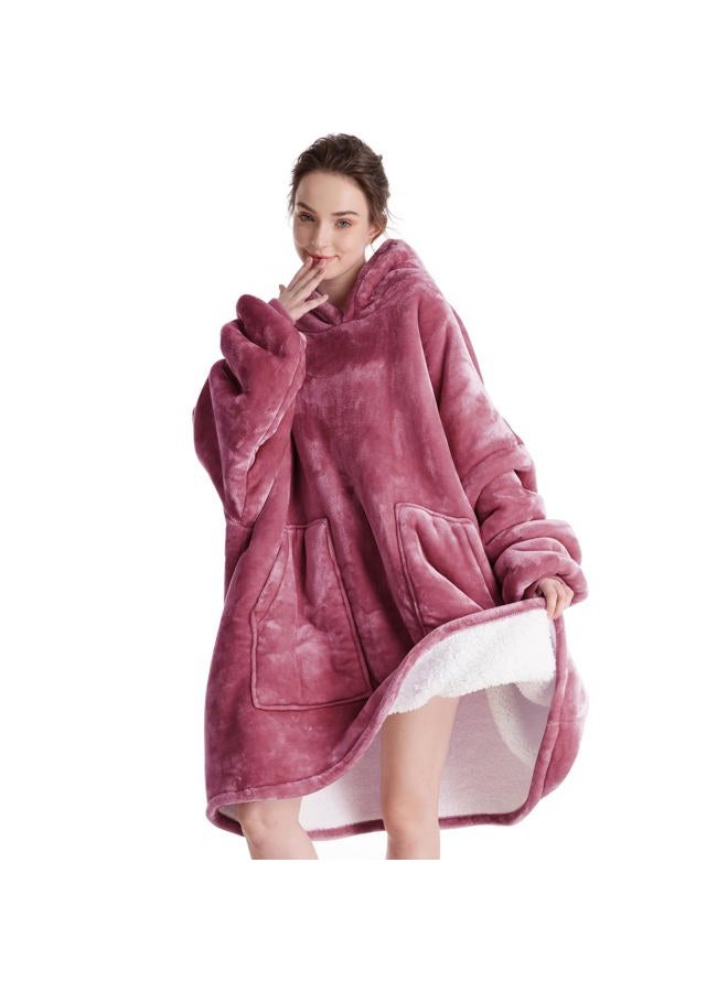 Aemicion Thick Double-Layered Warm Oversized Sherpa Blanket Hoodie with Large Front Pocket, Giant Blanket Sweatshirt, Wearable Snuggle Blanket with for Adults, Teens, Children - Pink 35" A - Image 2
